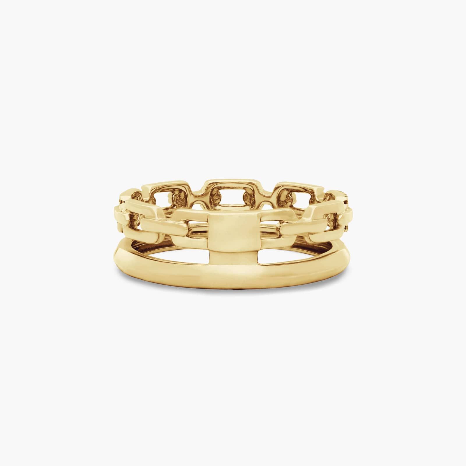 Double Row Diamond Chain Ring In 14K Yellow Gold