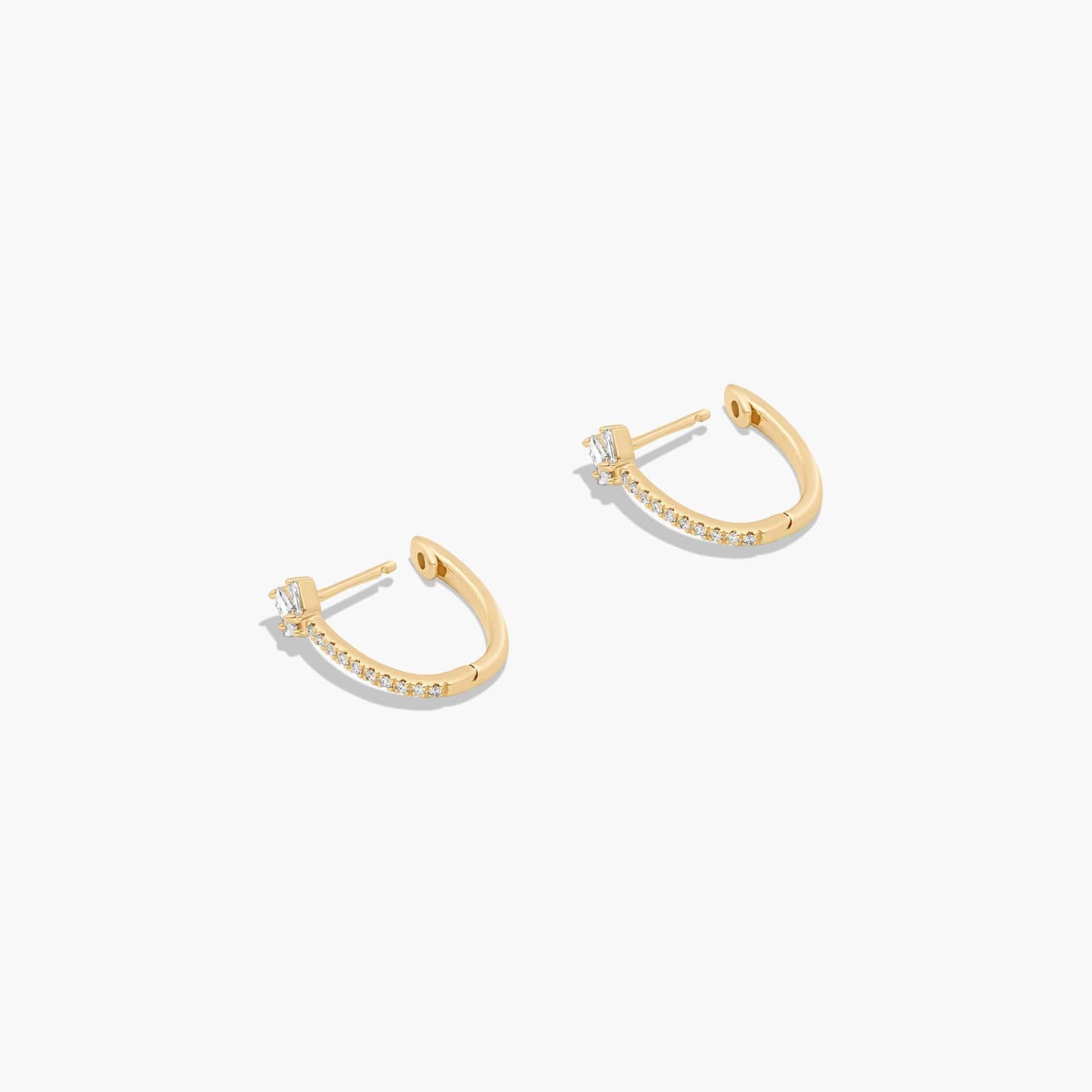 14K Yellow Gold Dainty Diamonds Petal Detail Huggie Hoop Earrings