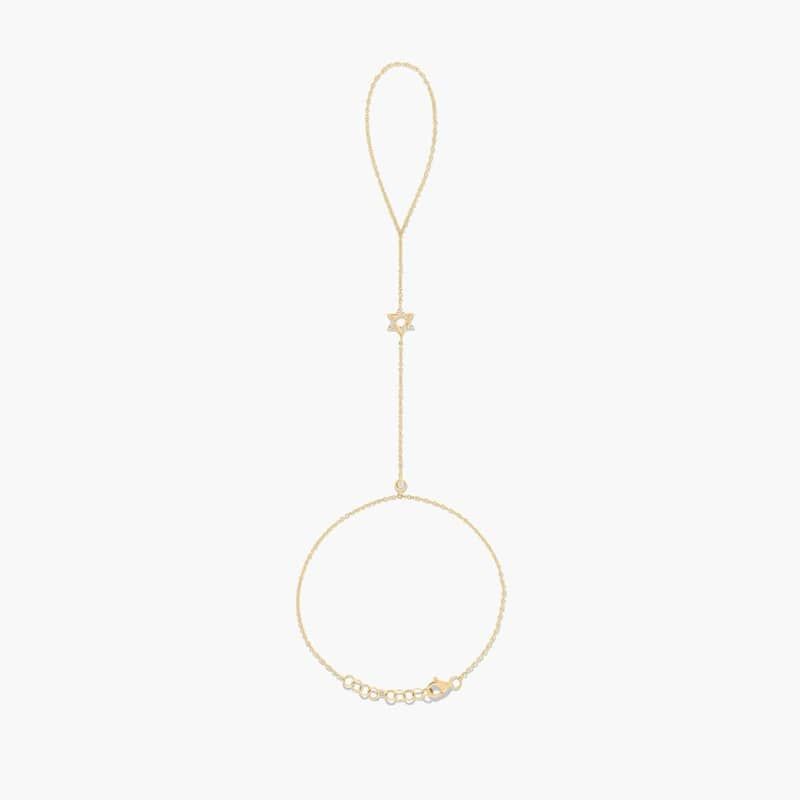 Hand Chain Star of David Bracelet In 14K Yellow Gold