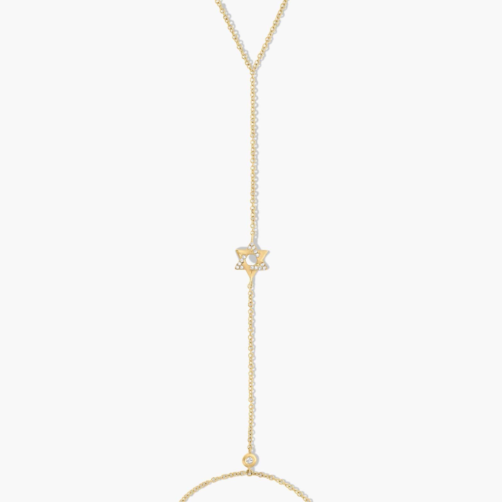 Hand Chain Star of David Bracelet In 14K Yellow Gold