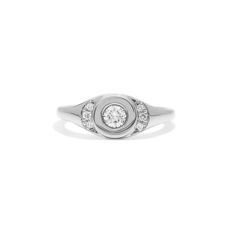 Signet Ring With 0.20 CTW Round Lab-Grown Diamonds In 14K White Gold