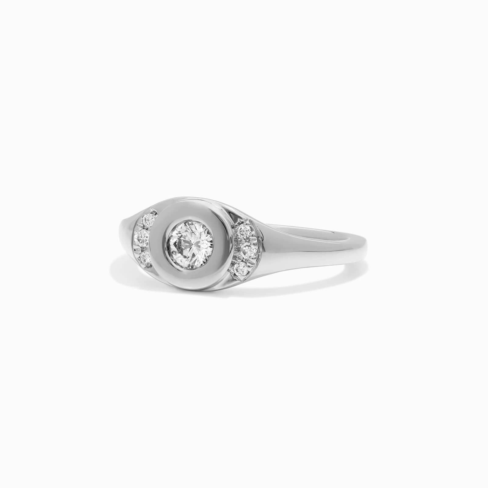 Signet Ring With 0.20 CTW Round Lab-Grown Diamonds In 14K White Gold