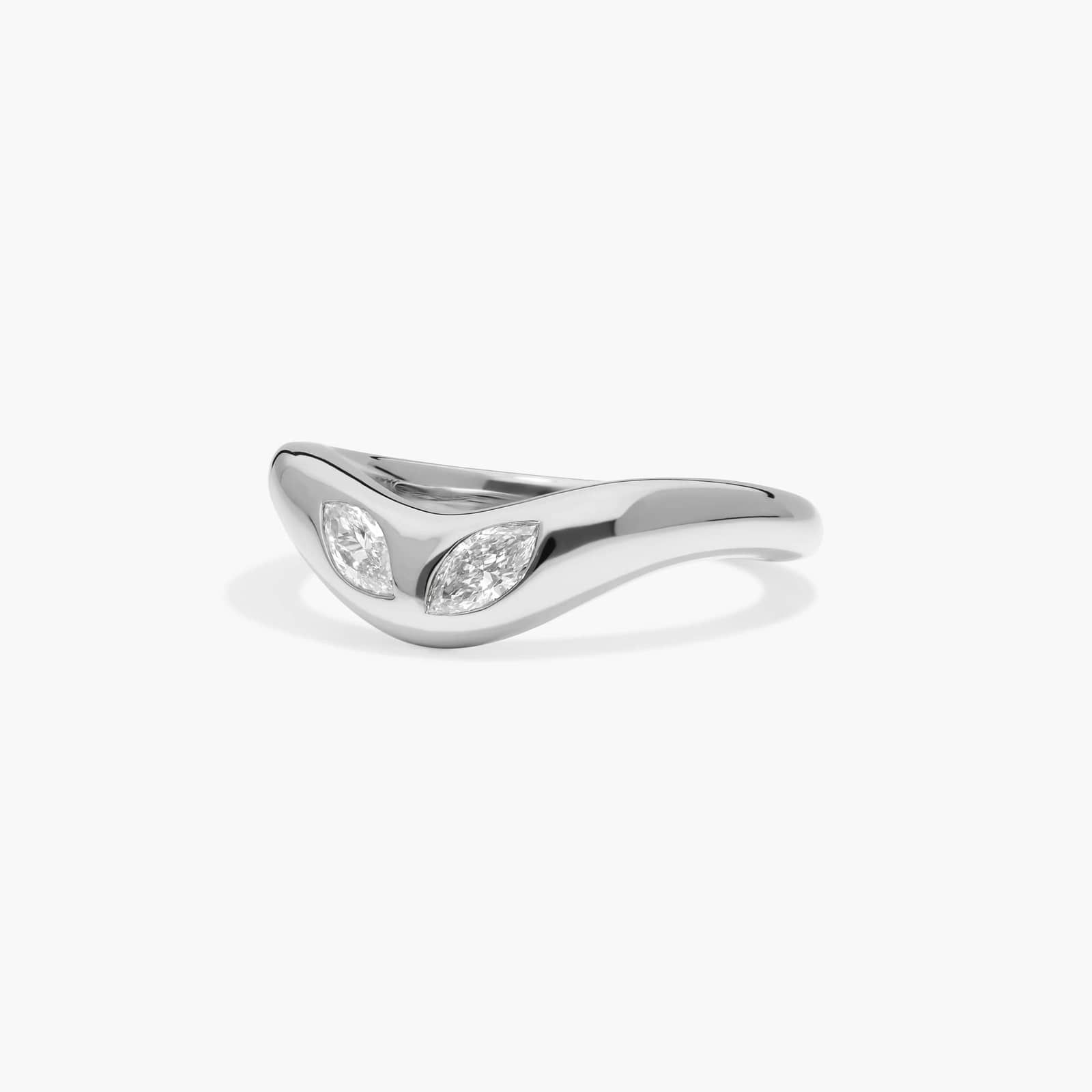 Curved Dome Two Stone Ring With 0.20 CTW Marquise Cut Lab-Grown Diamonds In 14K White Gold