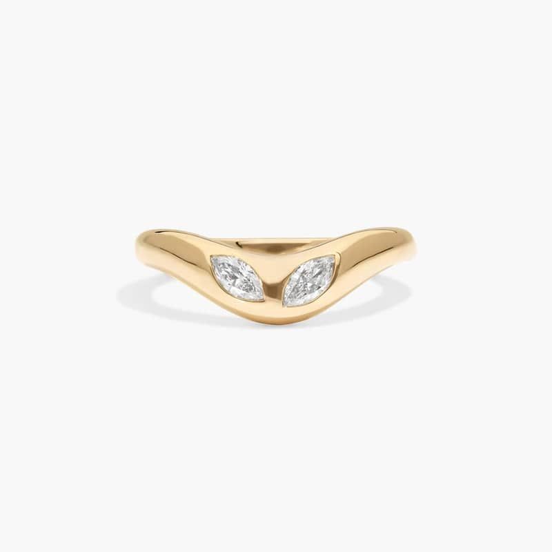Curved Dome Two Stone Ring With 0.20 CTW Marquise Cut Lab-Grown Diamonds In 14K Yellow Gold