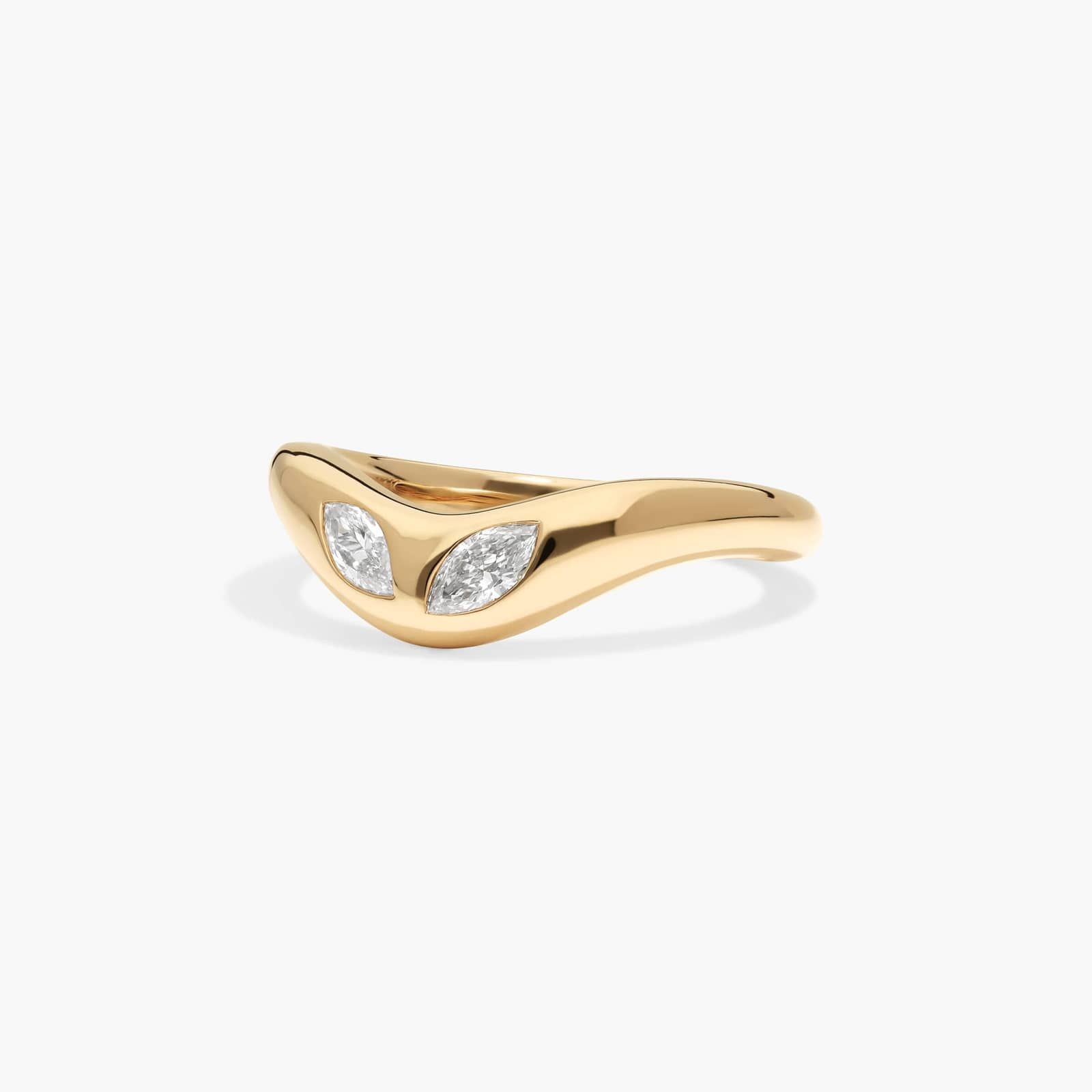 Curved Dome Two Stone Ring With 0.20 CTW Marquise Cut Lab-Grown Diamonds In 14K Yellow Gold
