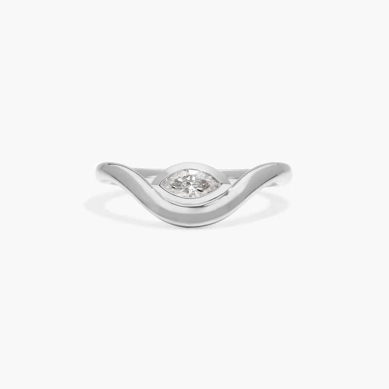 Bezel Curved Ring With 0.20 CTW Marquise Cut Lab-Grown Diamond In 14K Whitie Gold