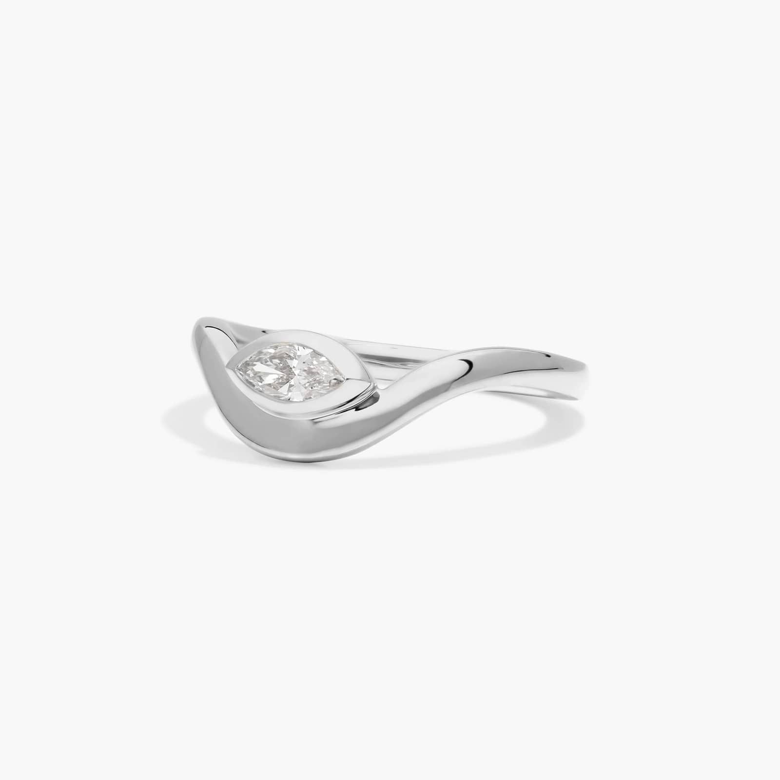 Bezel Curved Ring With 0.20 CTW Marquise Cut Lab-Grown Diamond In 14K Whitie Gold