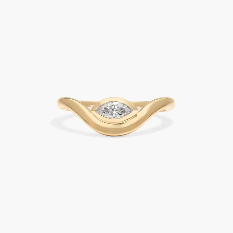 Bezel Curved Ring With 0.20 CTW Marquise Cut Lab-Grown Diamond In 14K Yellow Gold