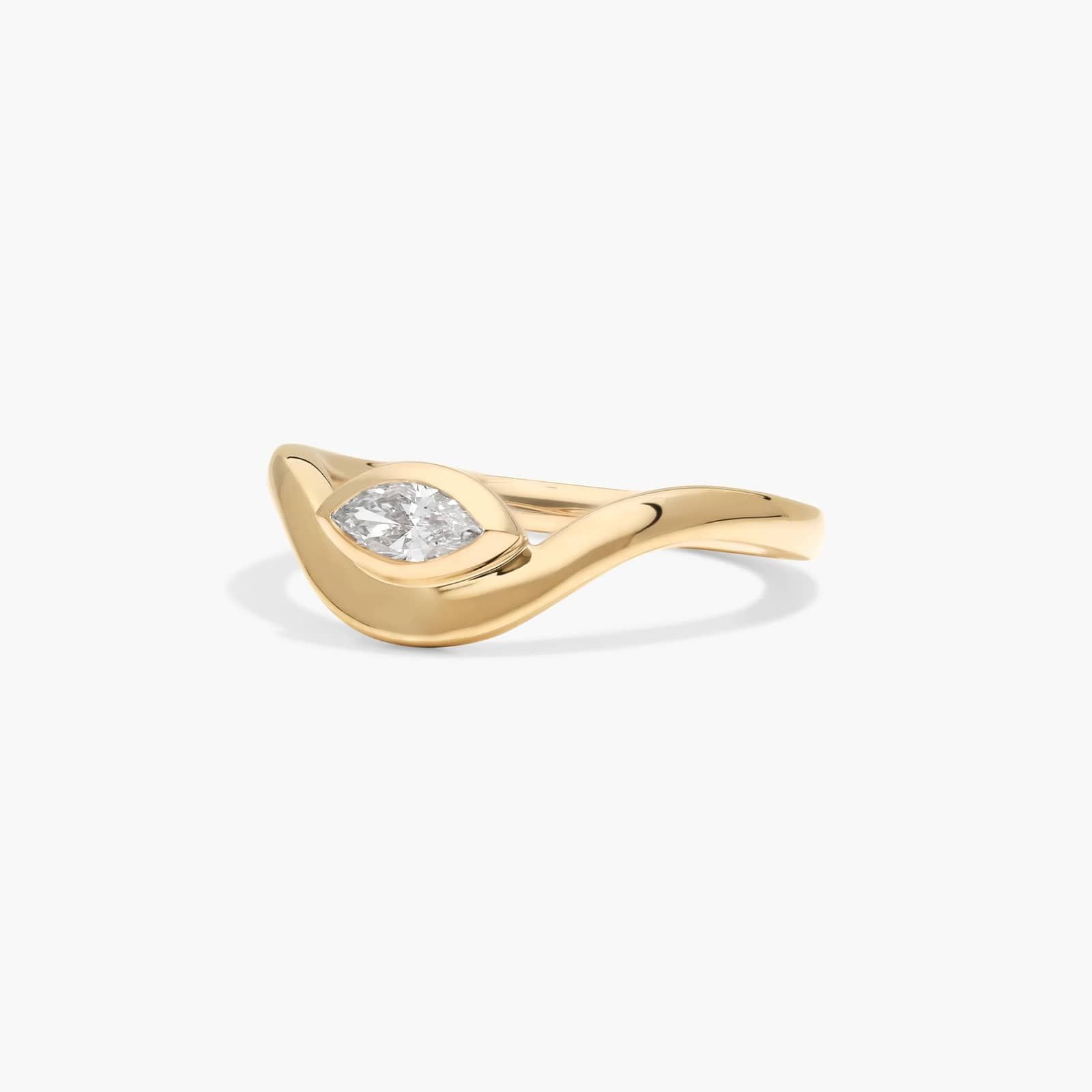 Bezel Curved Ring With 0.20 CTW Marquise Cut Lab-Grown Diamond In 14K Yellow Gold