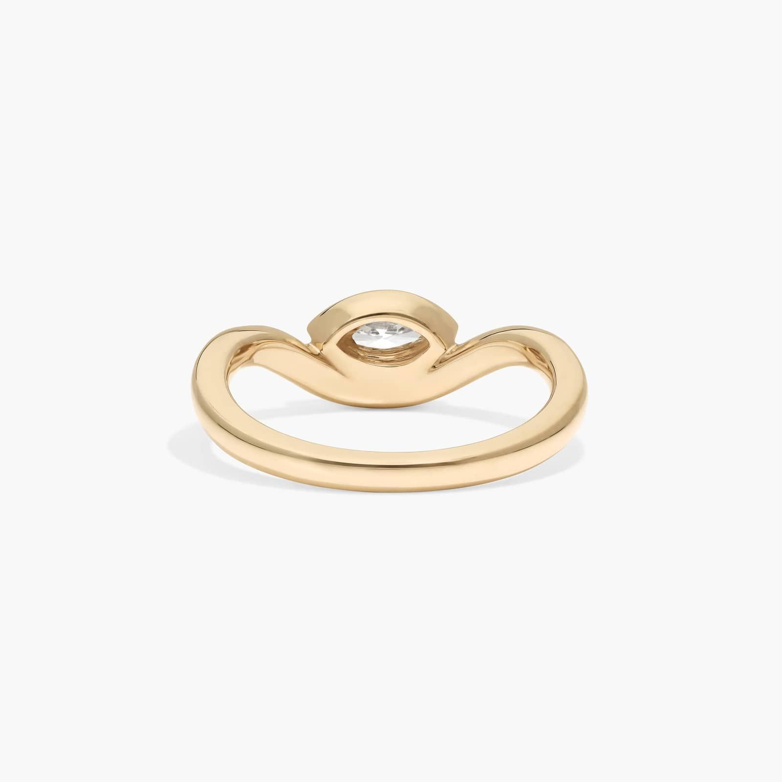 Bezel Curved Ring With 0.20 CTW Marquise Cut Lab-Grown Diamond In 14K Yellow Gold