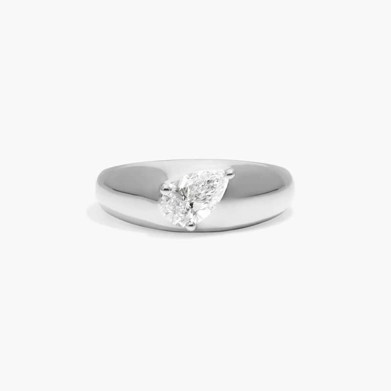 Dome Ring With 0.50 CTW Pear Shaped Lab-Grown Diamond In 14K White Gold