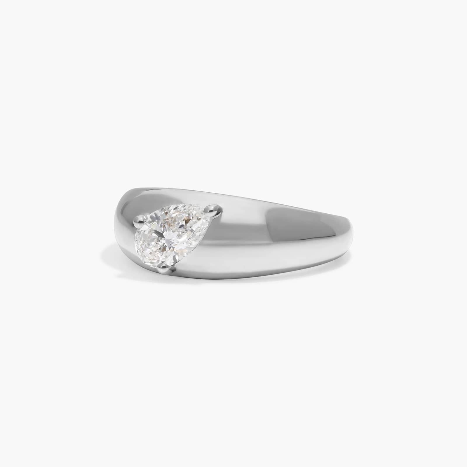 Dome Ring With 0.50 CTW Pear Shaped Lab-Grown Diamond In 14K White Gold