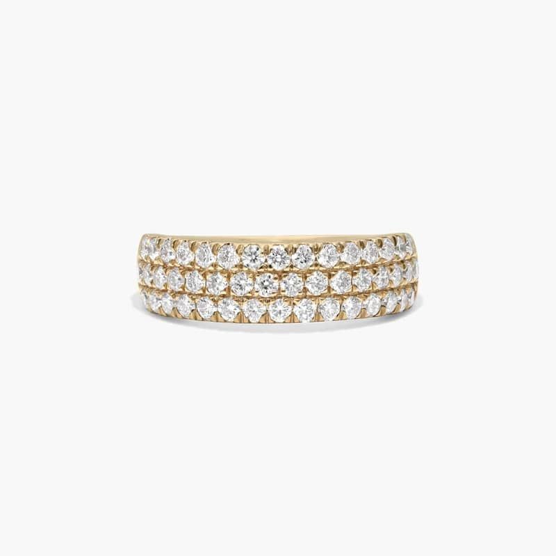 Three Row Pavé Ring With 0.75 CTW Round Lab-Grown Diamonds In 14K Yellow Gold