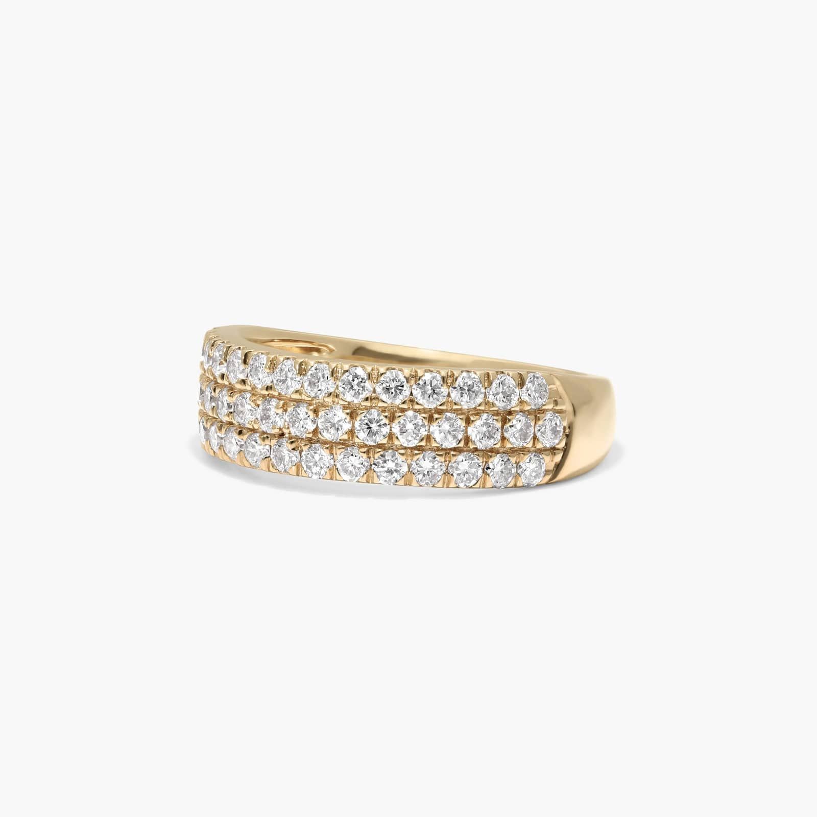 Three Row Pavé Ring With 0.75 CTW Round Lab-Grown Diamonds In 14K Yellow Gold