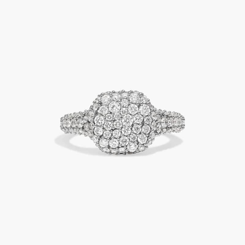 Scattered Pavé Signet Ring With 0.90 CTW Round Lab-Grown Diamonds In 14K White Gold
