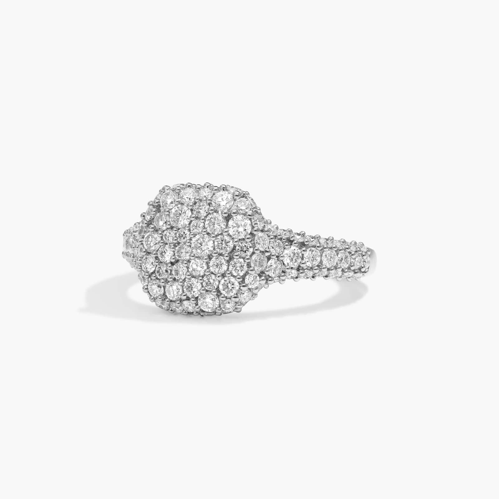 Scattered Pavé Signet Ring With 0.90 CTW Round Lab-Grown Diamonds In 14K White Gold