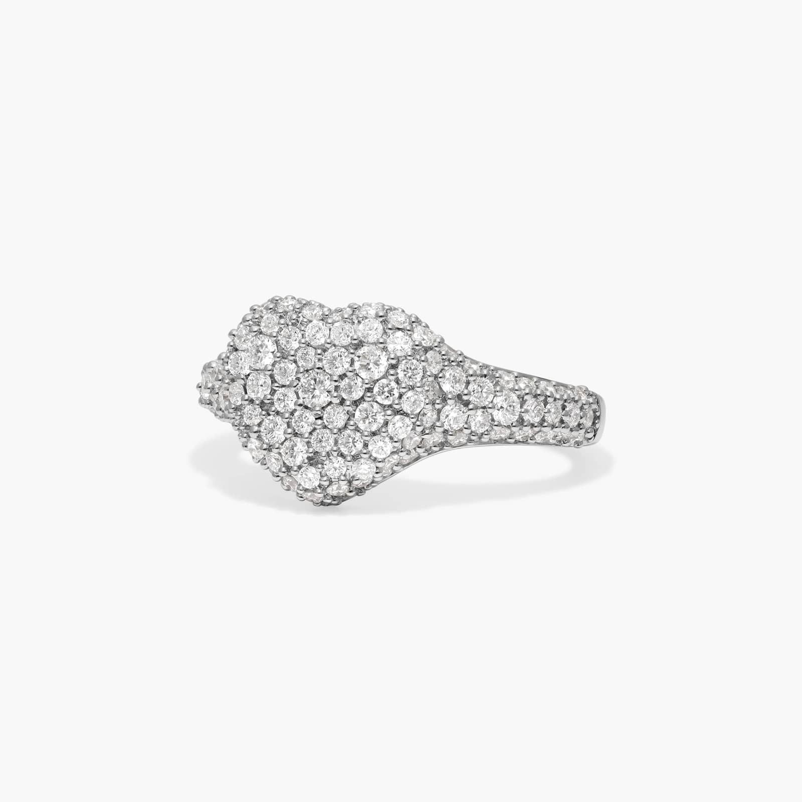 Pavé Heart Signet Ring With 0.75 CTW Round Lab-Grown Diamonds In 14K White Gold
