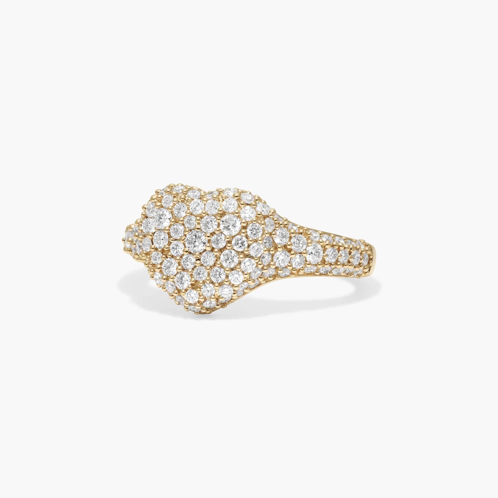 Pavé Heart Signet Ring With 0.75 CTW Round Lab-Grown Diamonds In 14K Yellow Gold