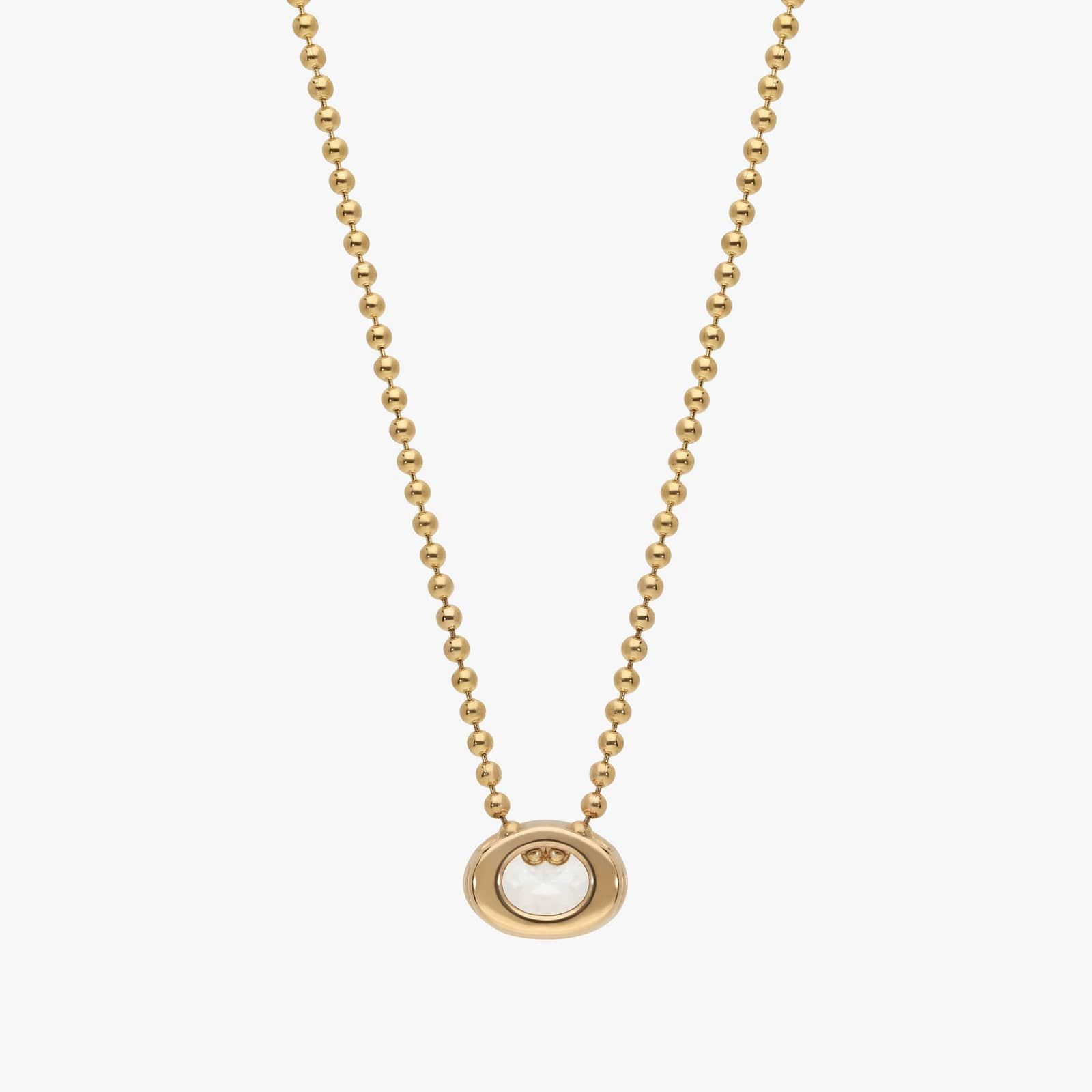 East-West Bezel Solitaire Bead Chain Necklace With 1 CTW Oval Cut Lab-Grown Diamond In 14K Yellow Gold