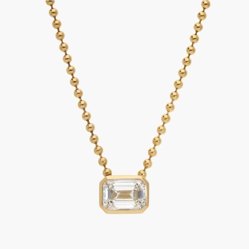 East-West Bezel Solitaire Bead Chain Necklace With 1 CTW Emerald Cut Lab-Grown Diamond In 14K Yellow Gold