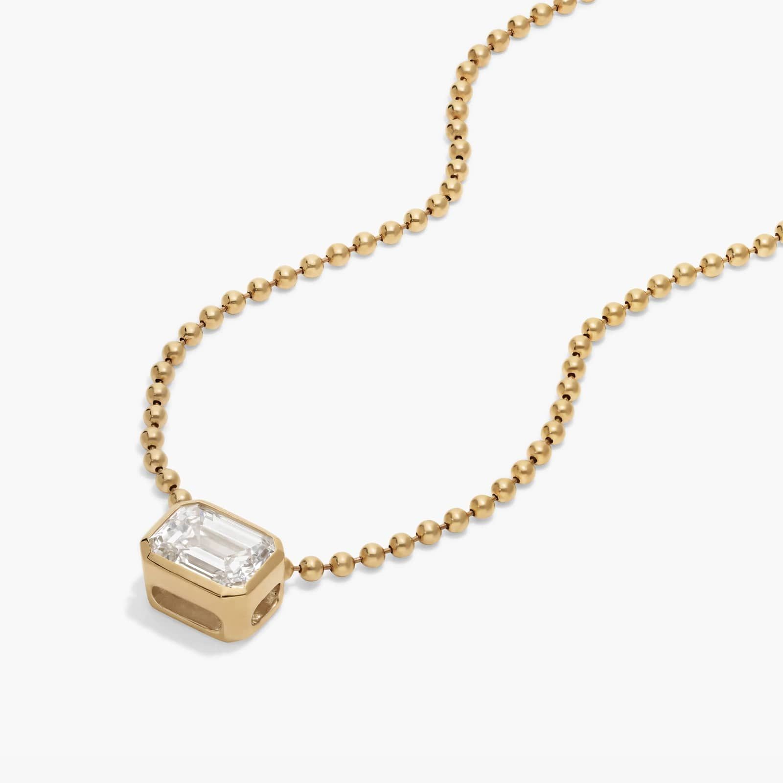 East-West Bezel Solitaire Bead Chain Necklace With 1 CTW Emerald Cut Lab-Grown Diamond In 14K Yellow Gold