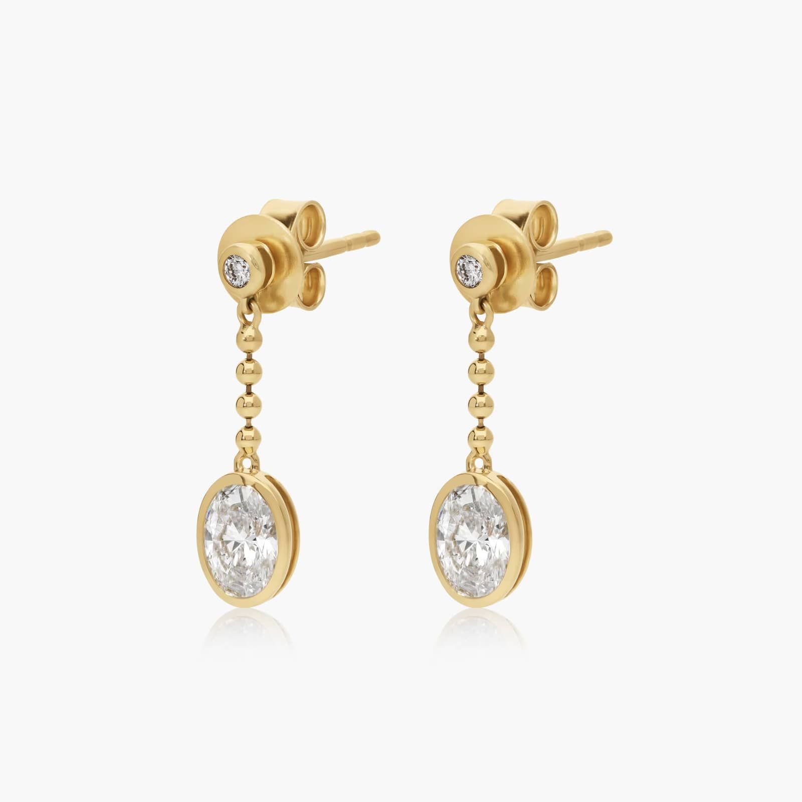 Bezel Bead Chain Drop Earrings With 1 CTW Oval Cut Lab-Grown Diamonds In 14K Yellow Gold