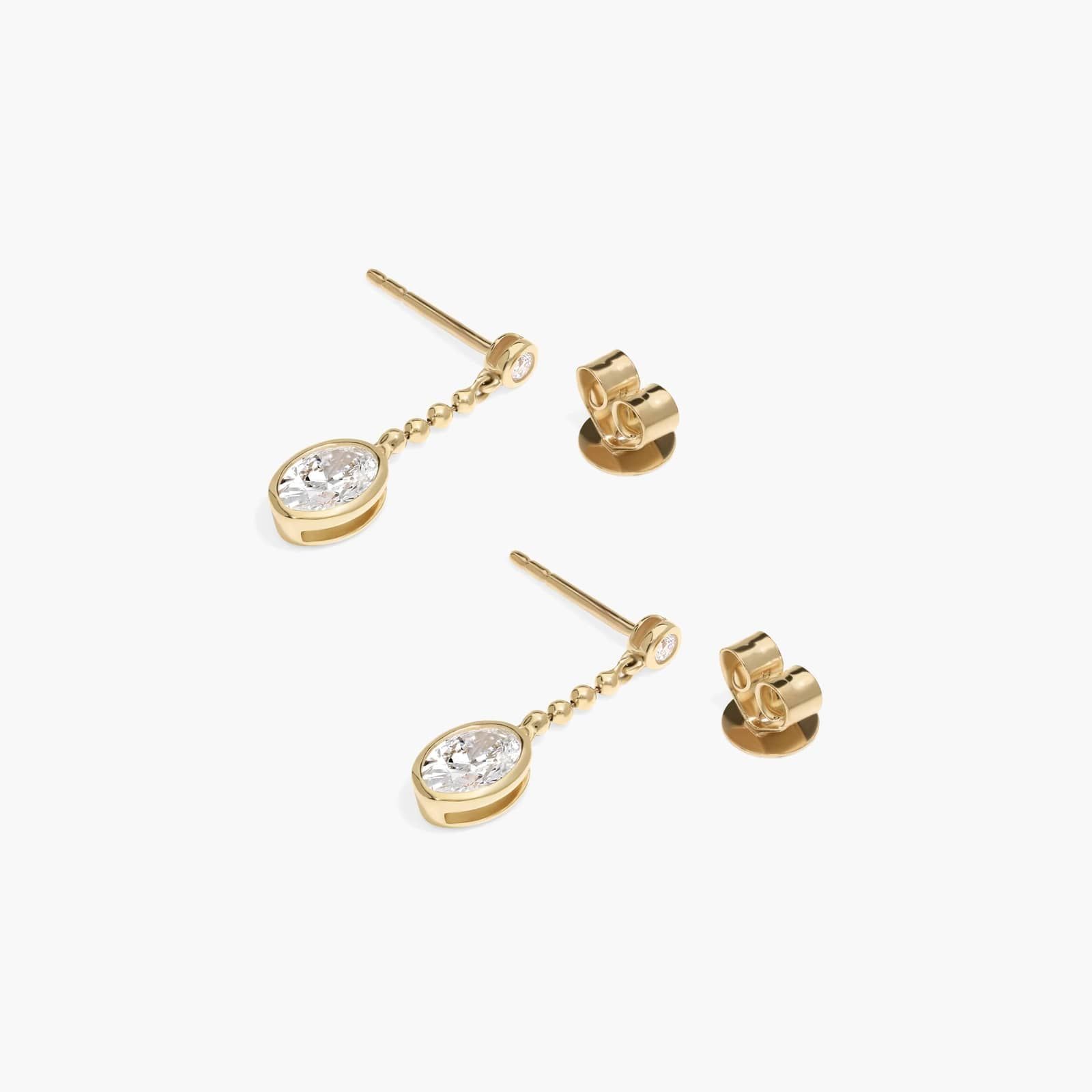 Bezel Bead Chain Drop Earrings With 1 CTW Oval Cut Lab-Grown Diamonds In 14K Yellow Gold