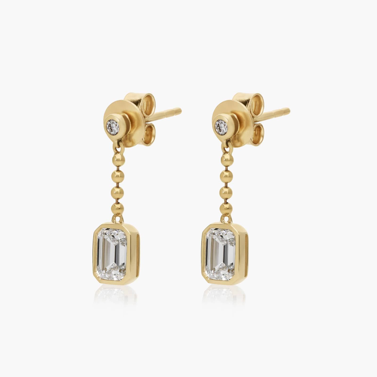 Bezel Bead Chain Drop Earrings With 1 CTW Emerald Cut Lab-Grown Diamonds In 14K Yellow Gold