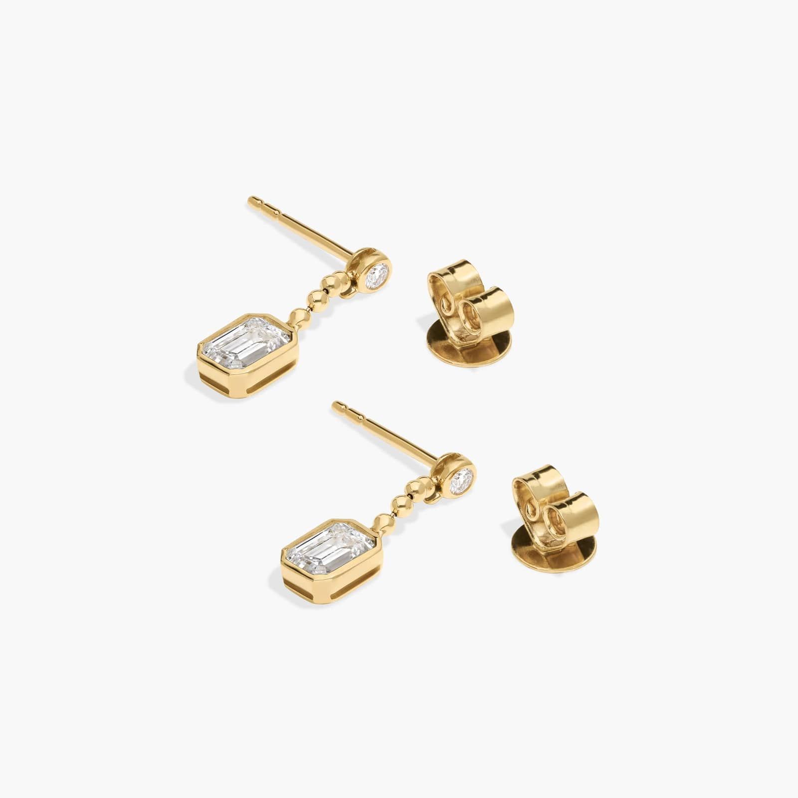 Bezel Bead Chain Drop Earrings With 1 CTW Emerald Cut Lab-Grown Diamonds In 14K Yellow Gold