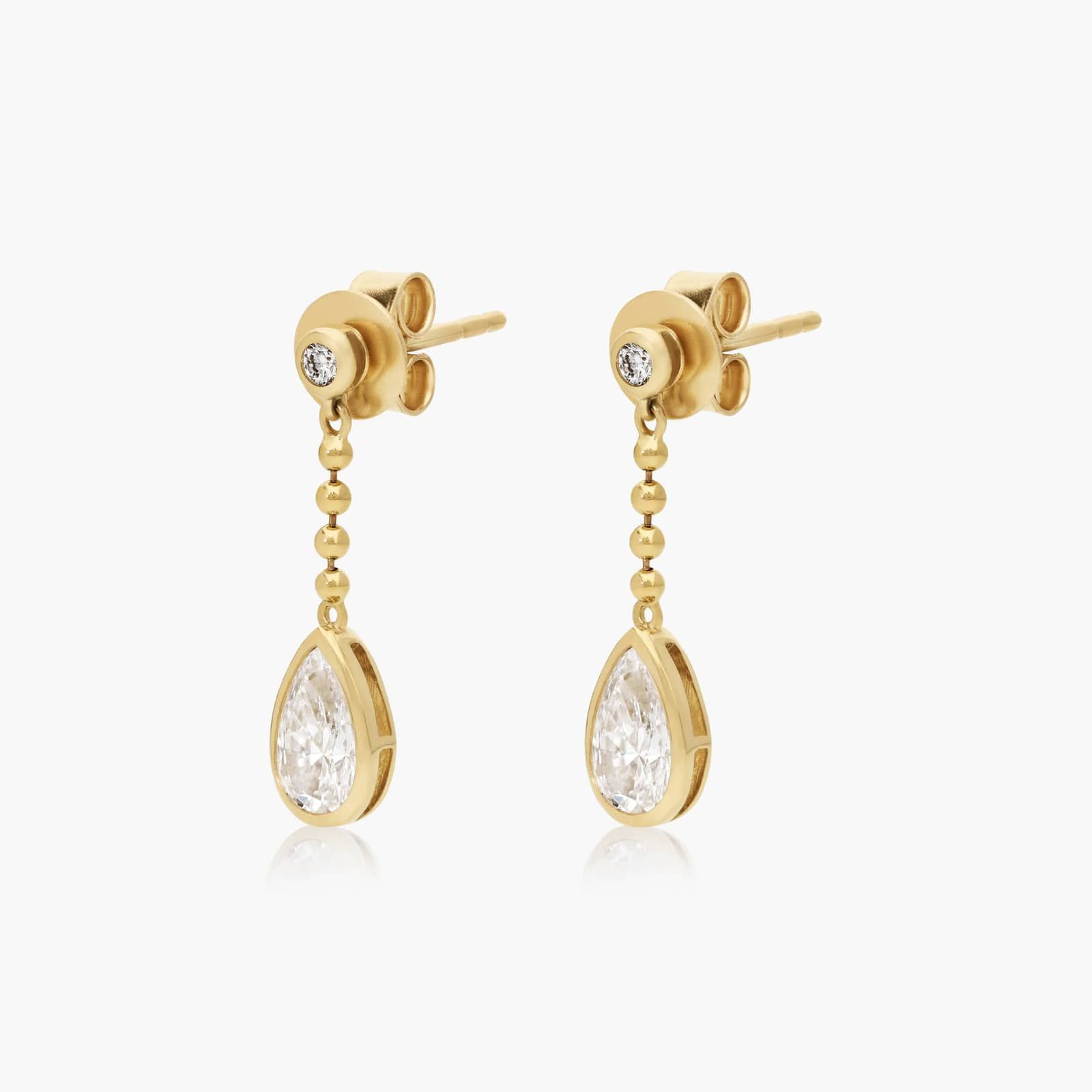 Bezel Bead Chain Drop Earrings With 1 CTW Pear Shaped Lab-Grown Diamonds In 14K Yellow Gold