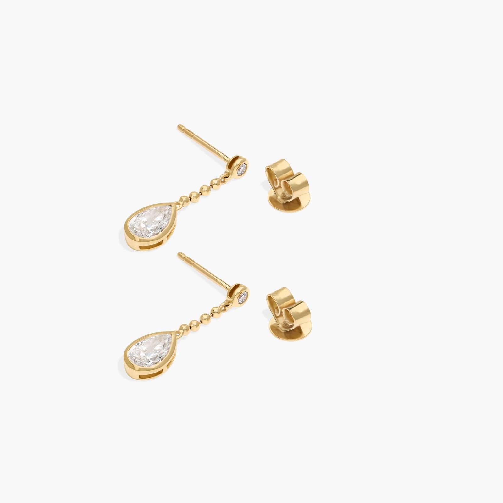 Bezel Bead Chain Drop Earrings With 1 CTW Pear Shaped Lab-Grown Diamonds In 14K Yellow Gold