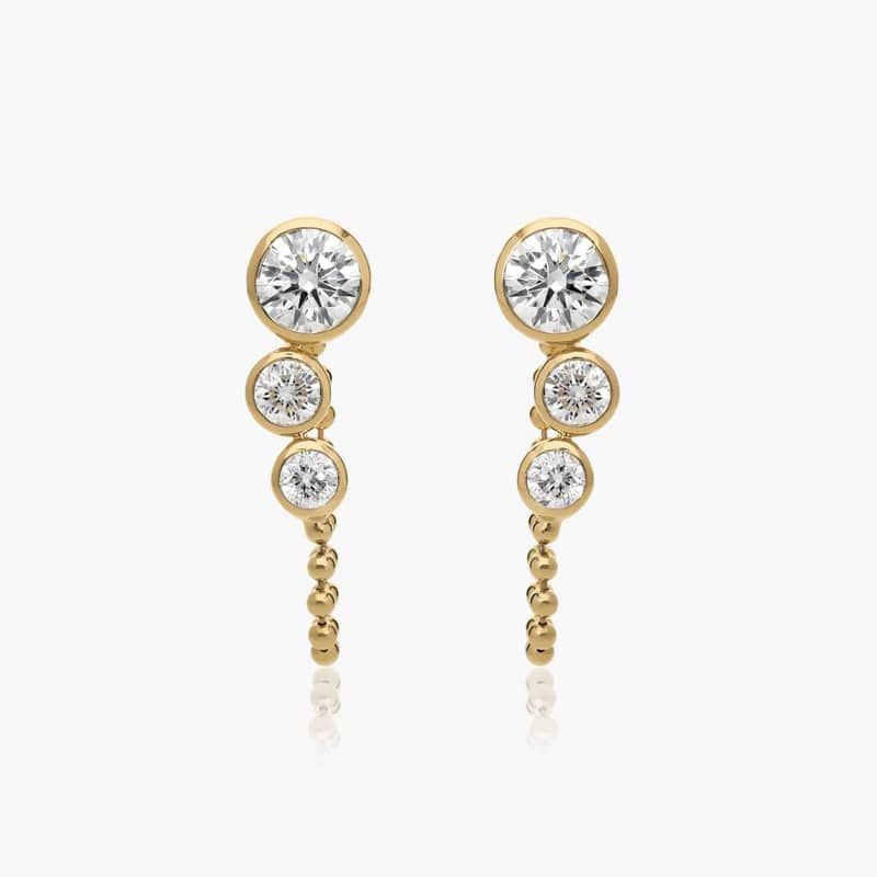 Bezel Front-Back Beaded Chain Earrings With 1.5 CTW Round Cut Lab-Grown Diamonds In 14K Yellow Gold
