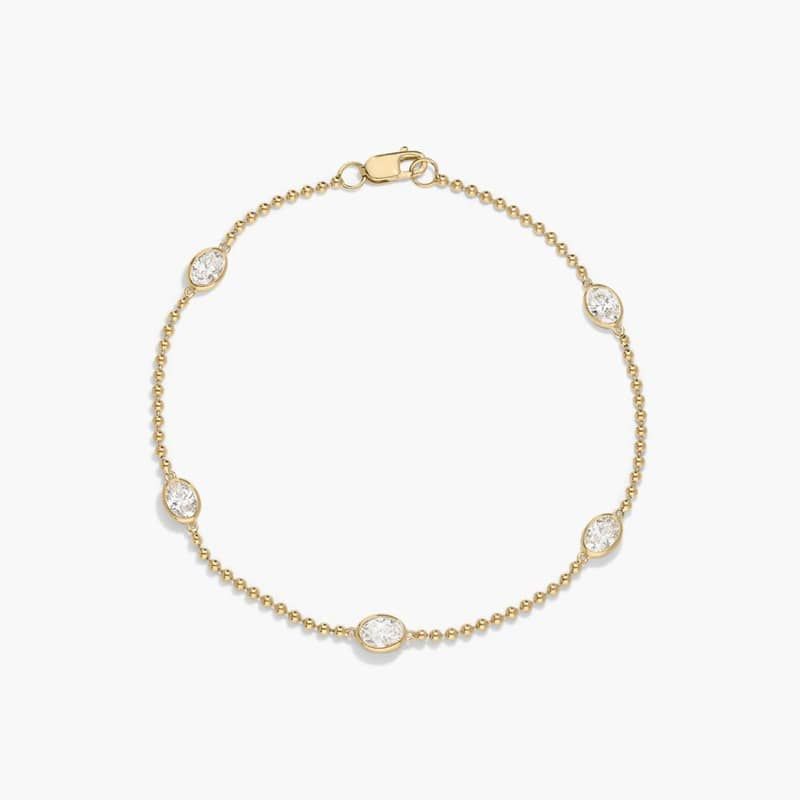 East-West Bezel Beaded Station Bracelet With 1 CTW Oval Cut Lab-Grown Diamonds in 14K Yellow Gold