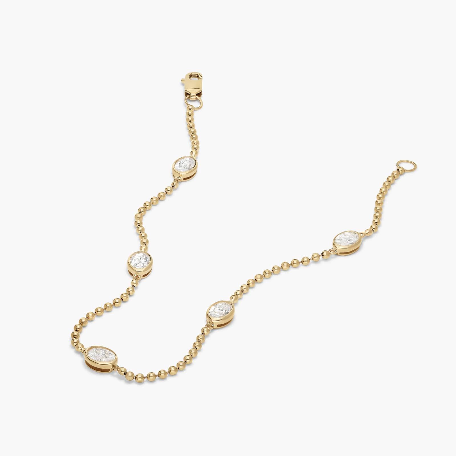 East-West Bezel Beaded Station Bracelet With 1 CTW Oval Cut Lab-Grown Diamonds in 14K Yellow Gold