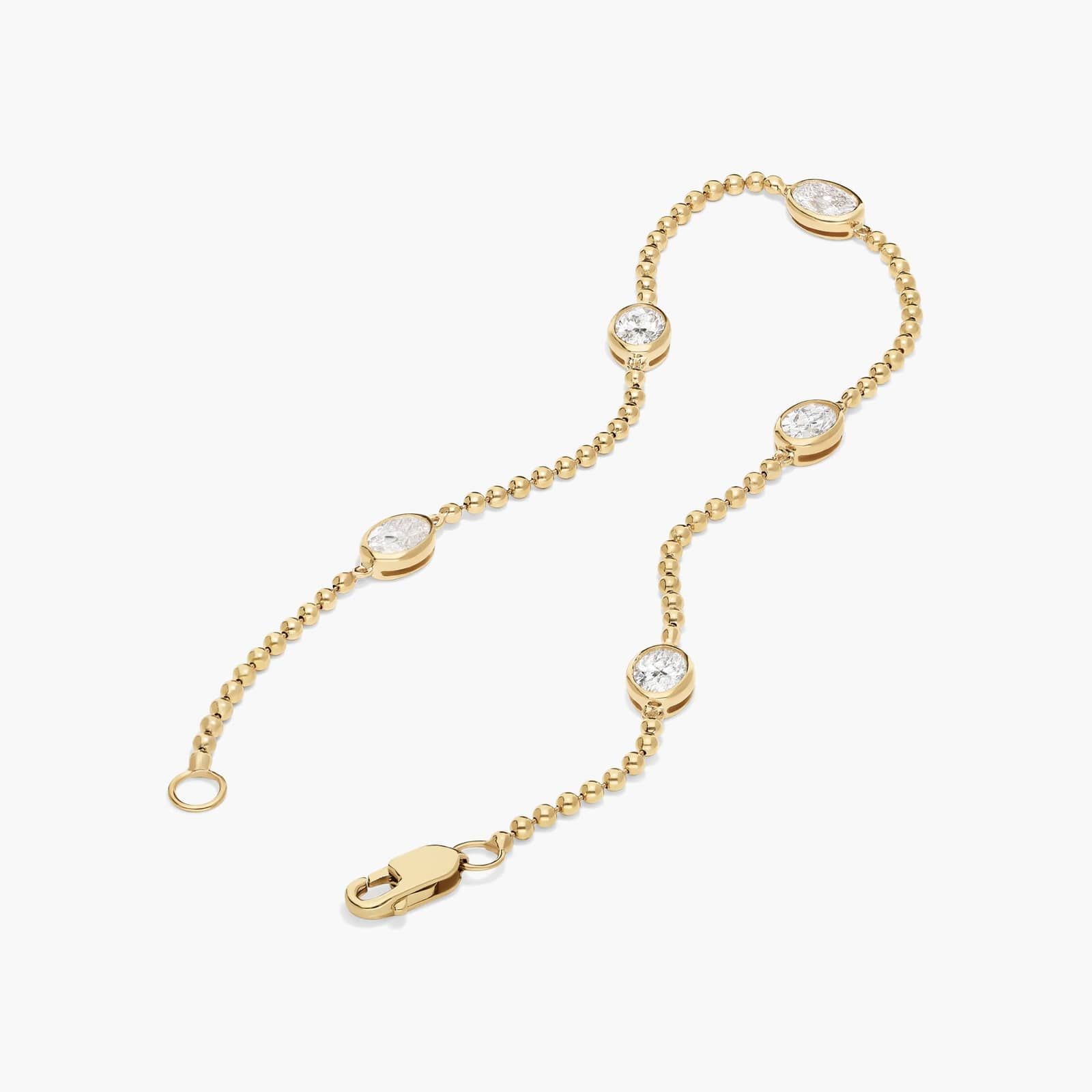 East-West Bezel Beaded Station Bracelet With 1 CTW Oval Cut Lab-Grown Diamonds in 14K Yellow Gold