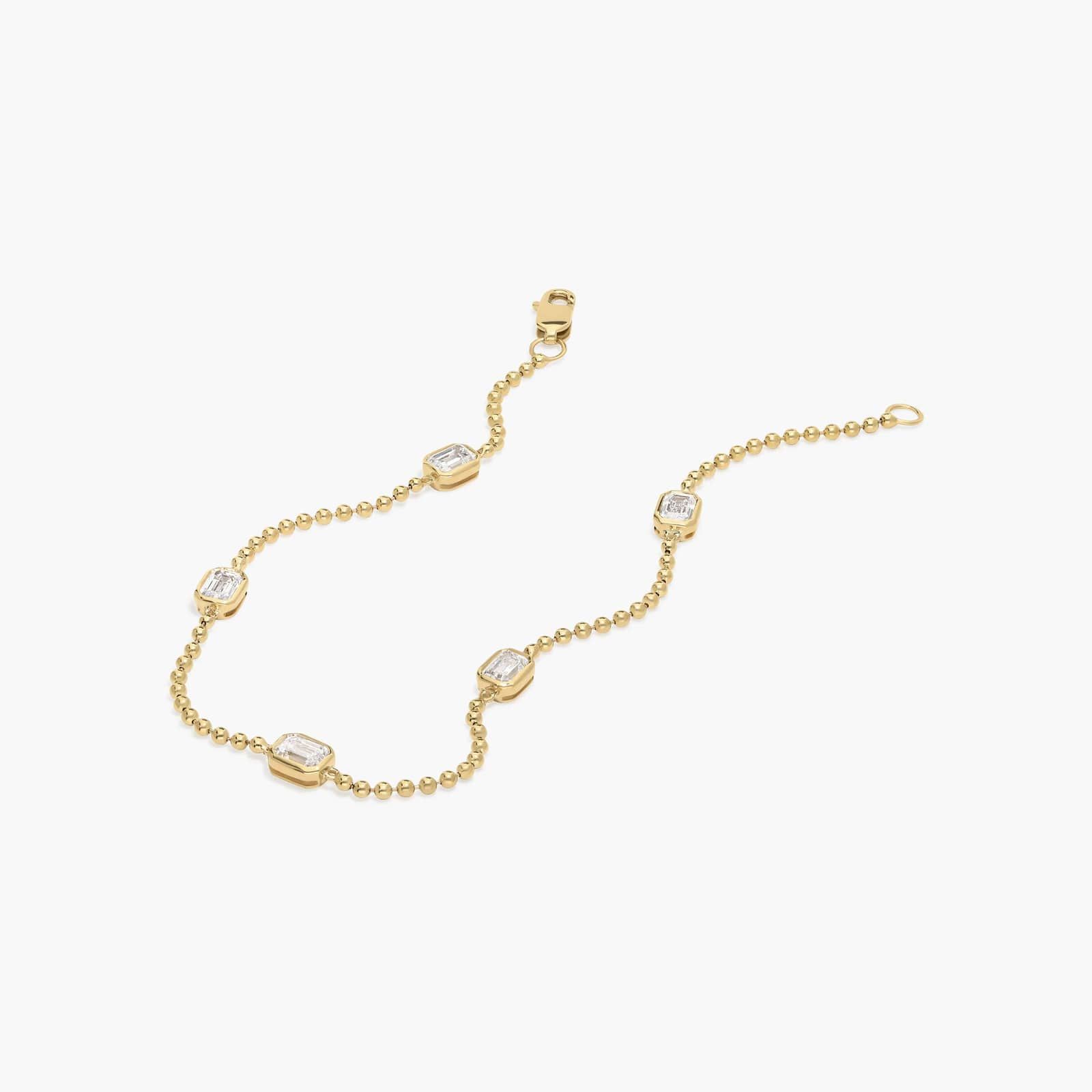 East-West Bezel Beaded Station Bracelet With 1 CTW Emerald Cut Lab-Grown Diamonds in 14K Yellow Gold