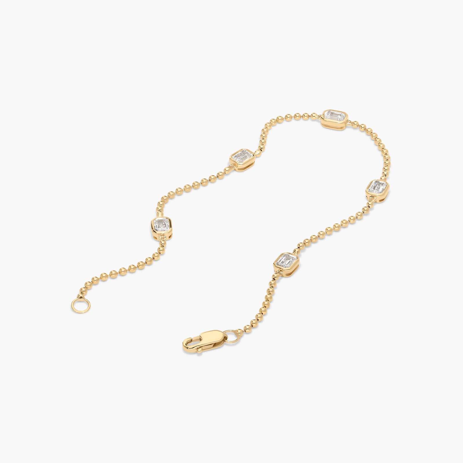 East-West Bezel Beaded Station Bracelet With 1 CTW Emerald Cut Lab-Grown Diamonds in 14K Yellow Gold