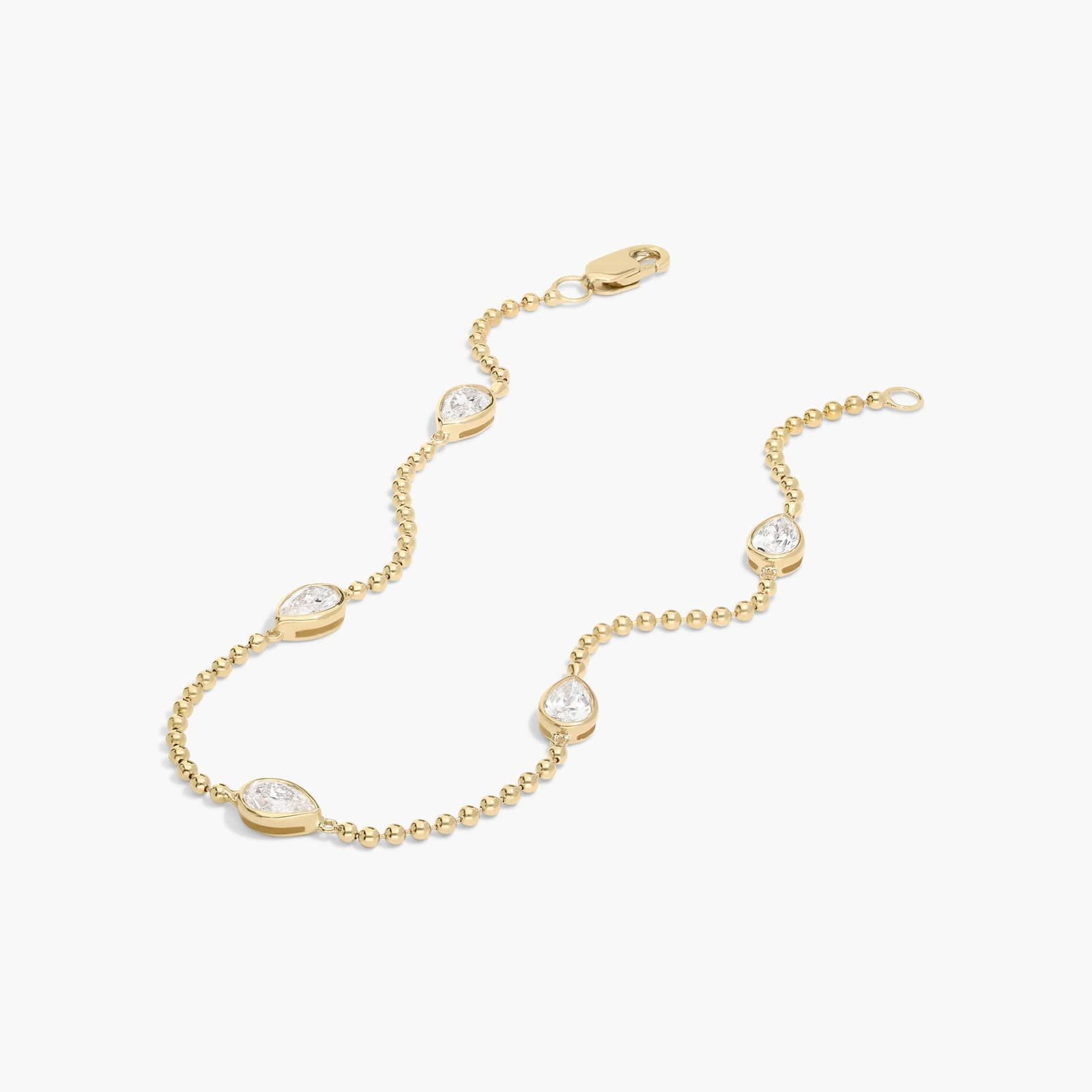 East-West Bezel Beaded Station Bracelet With 1 CTW Pear Shaped Lab-Grown Diamonds in 14K Yellow Gold