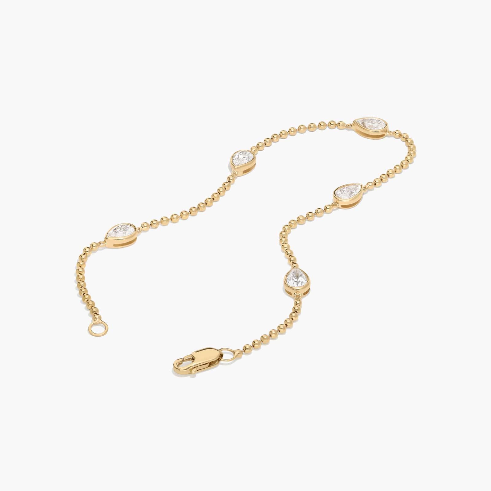 East-West Bezel Beaded Station Bracelet With 1 CTW Pear Shaped Lab-Grown Diamonds in 14K Yellow Gold