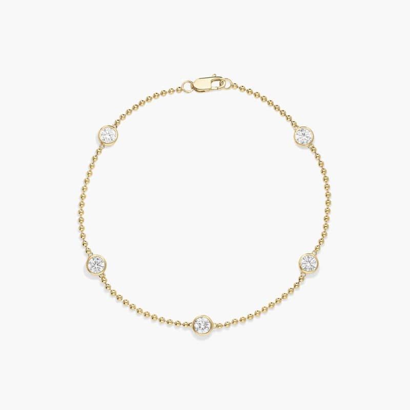 Bezel Beaded Station Bracelet With 1 CTW Round Cut Lab-Grown Diamonds in 14K Yellow Gold