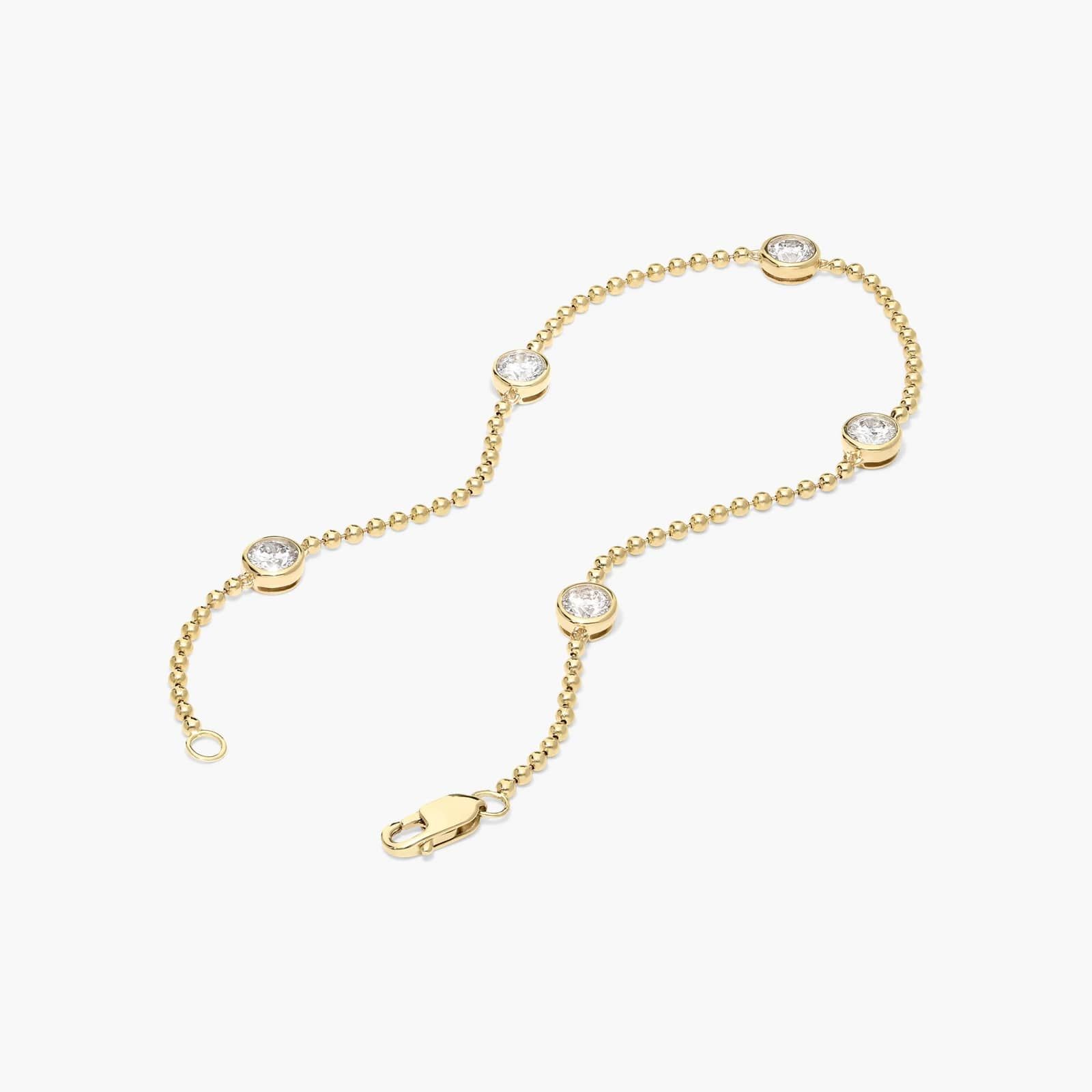 Bezel Beaded Station Bracelet With 1 CTW Round Cut Lab-Grown Diamonds in 14K Yellow Gold