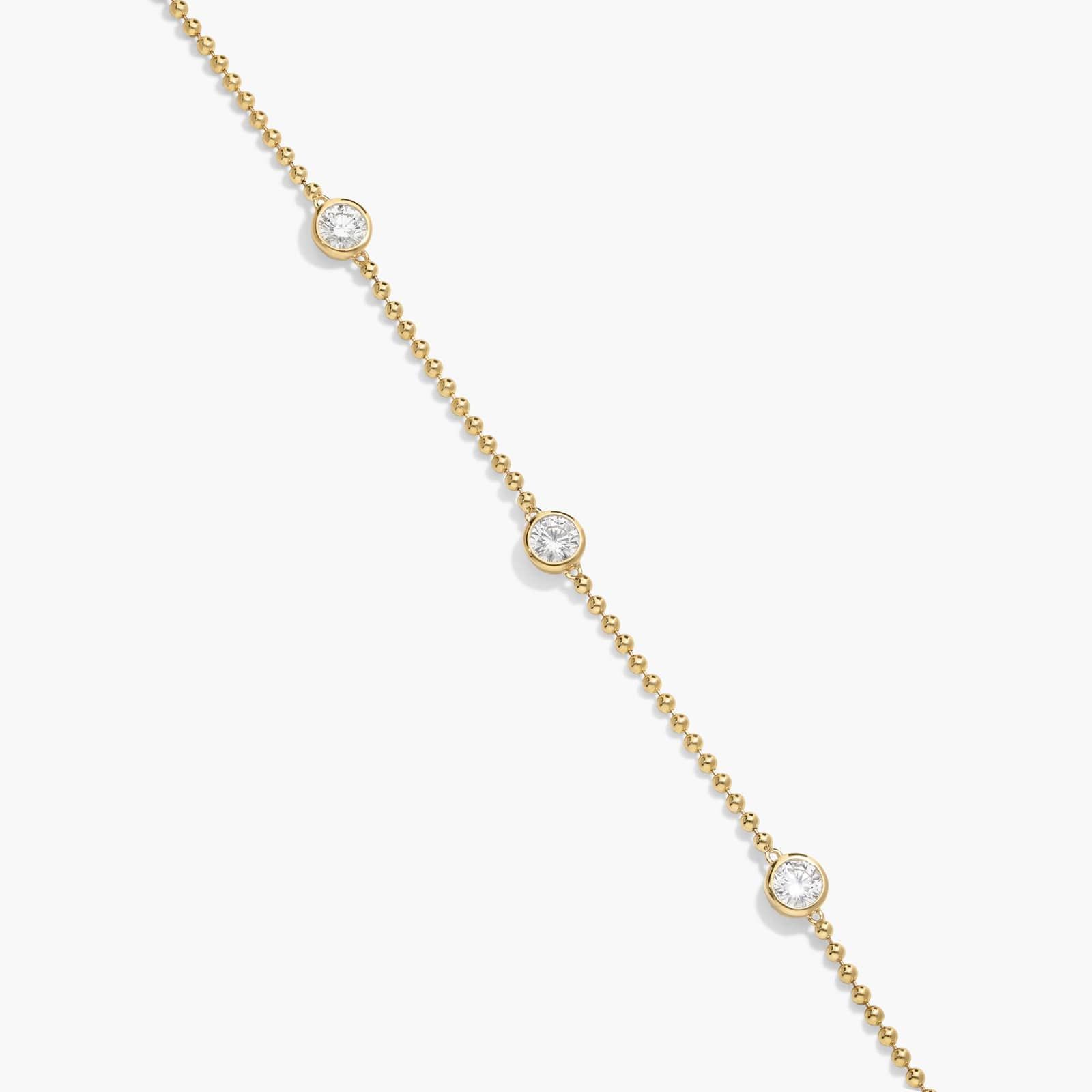 Bezel Beaded Station Bracelet With 1 CTW Round Cut Lab-Grown Diamonds in 14K Yellow Gold