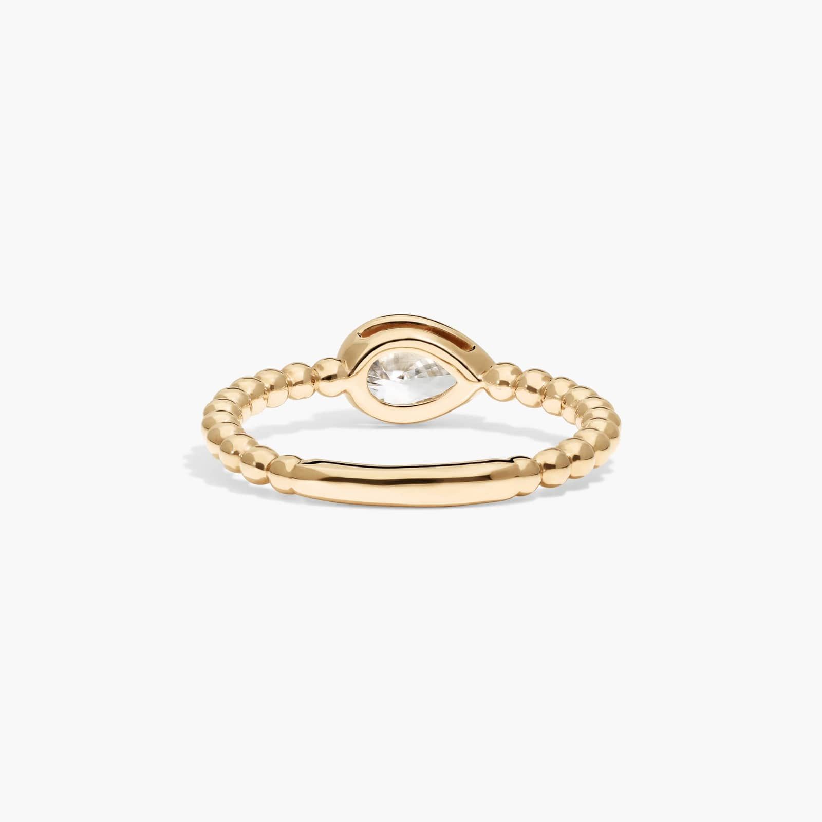 East-West Bezel Beaded Ring With 0.5 CTW Pear Shaped Lab-Grown Diamond in 14K Yellow Gold