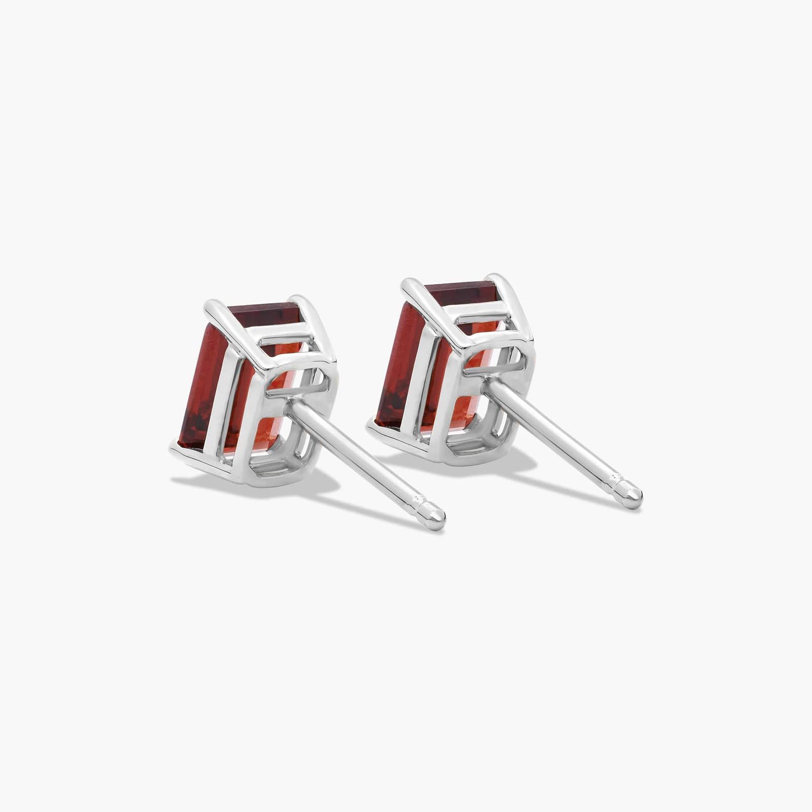 Emerald Cut Garnet Birthstone Stud Earrings In 14K White Gold