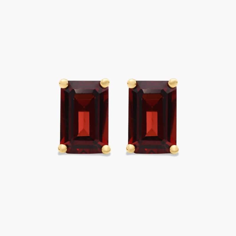 Emerald Cut Garnet Birthstone Stud Earrings In 14K Yellow Gold