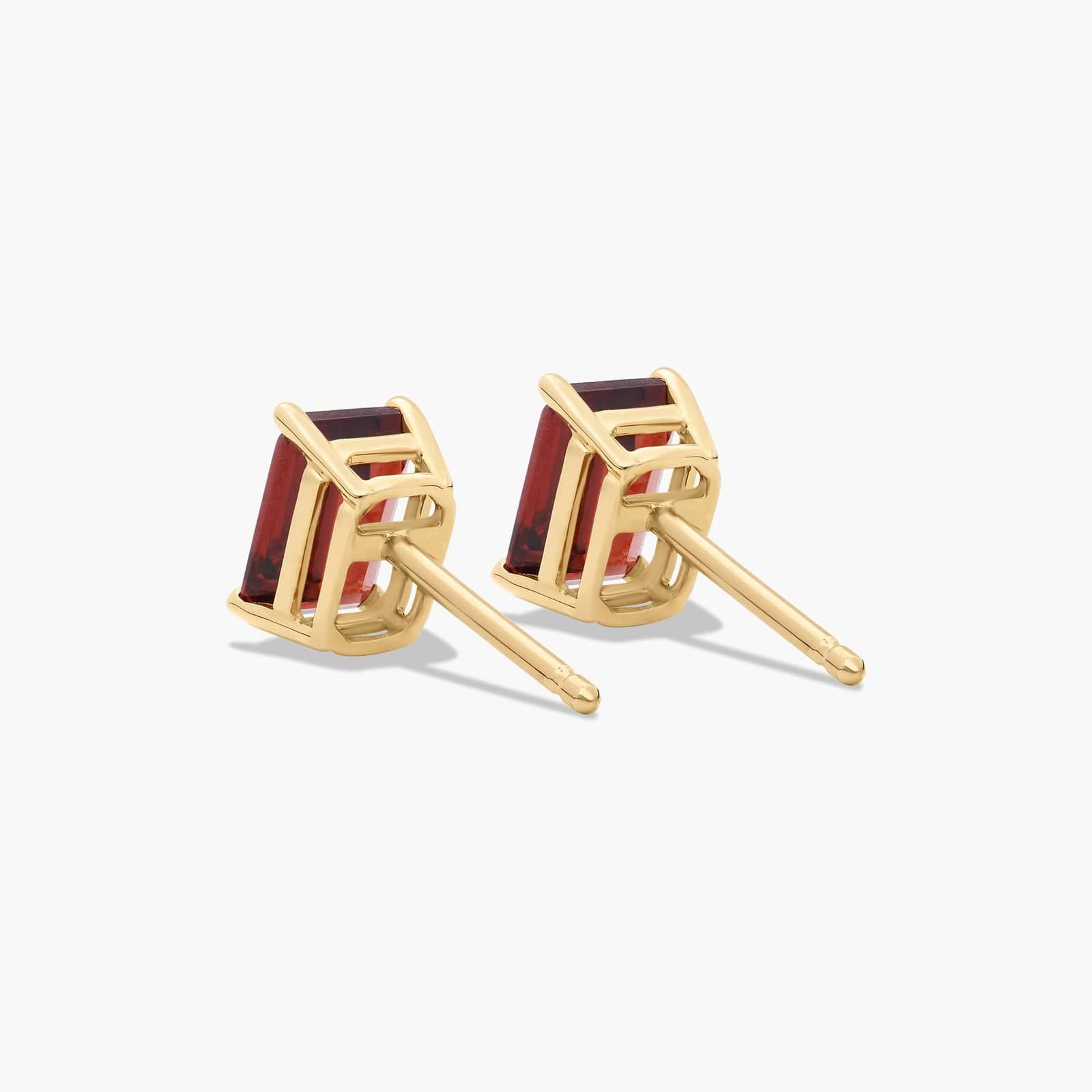 Emerald Cut Garnet Birthstone Stud Earrings In 14K Yellow Gold