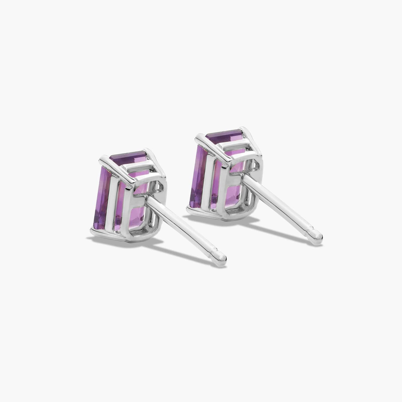Emerald Cut Amethyst Birthstone Stud Earrings In 14K White Gold
