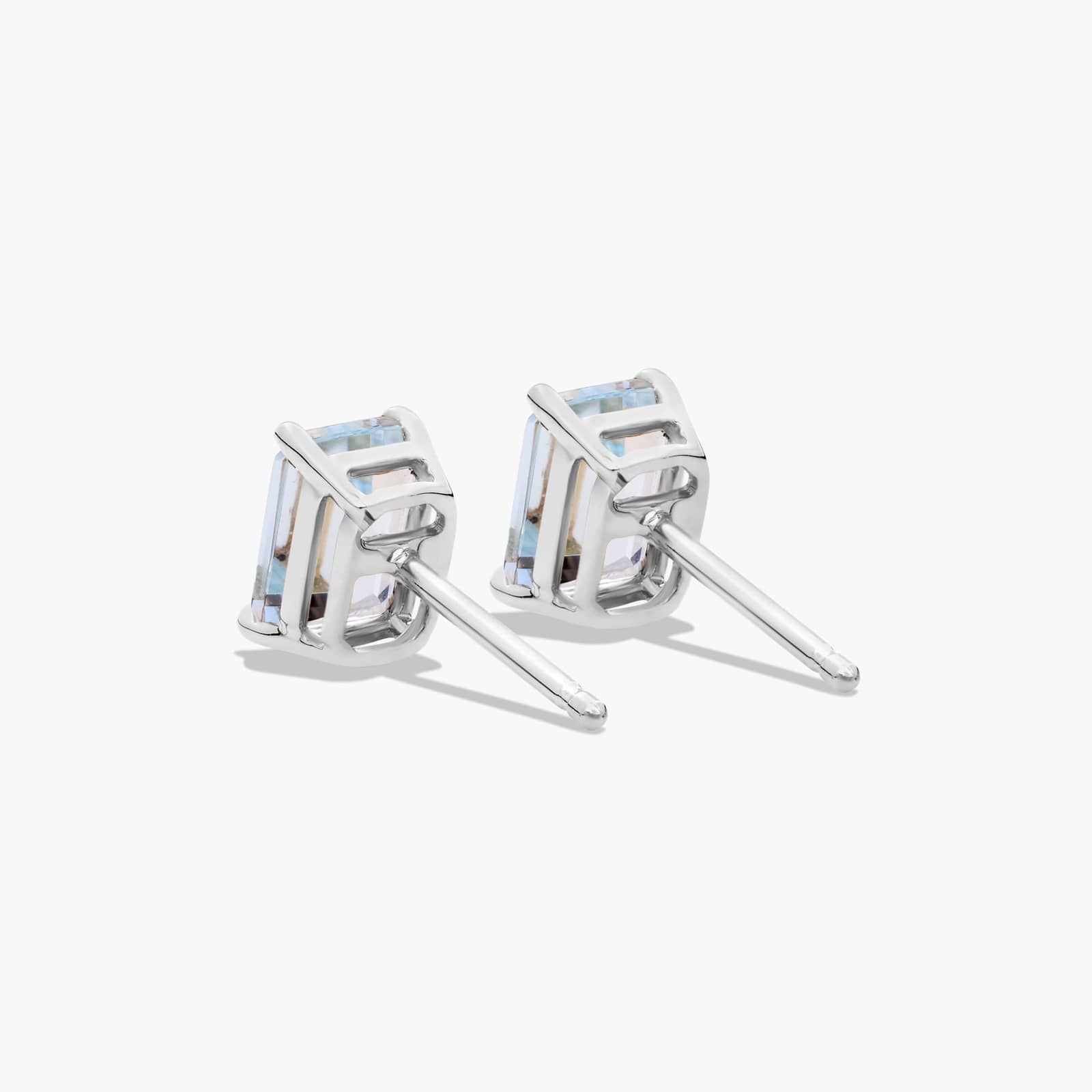 Emerald Cut Aquamarine Birthstone Stud Earrings In 14K White Gold