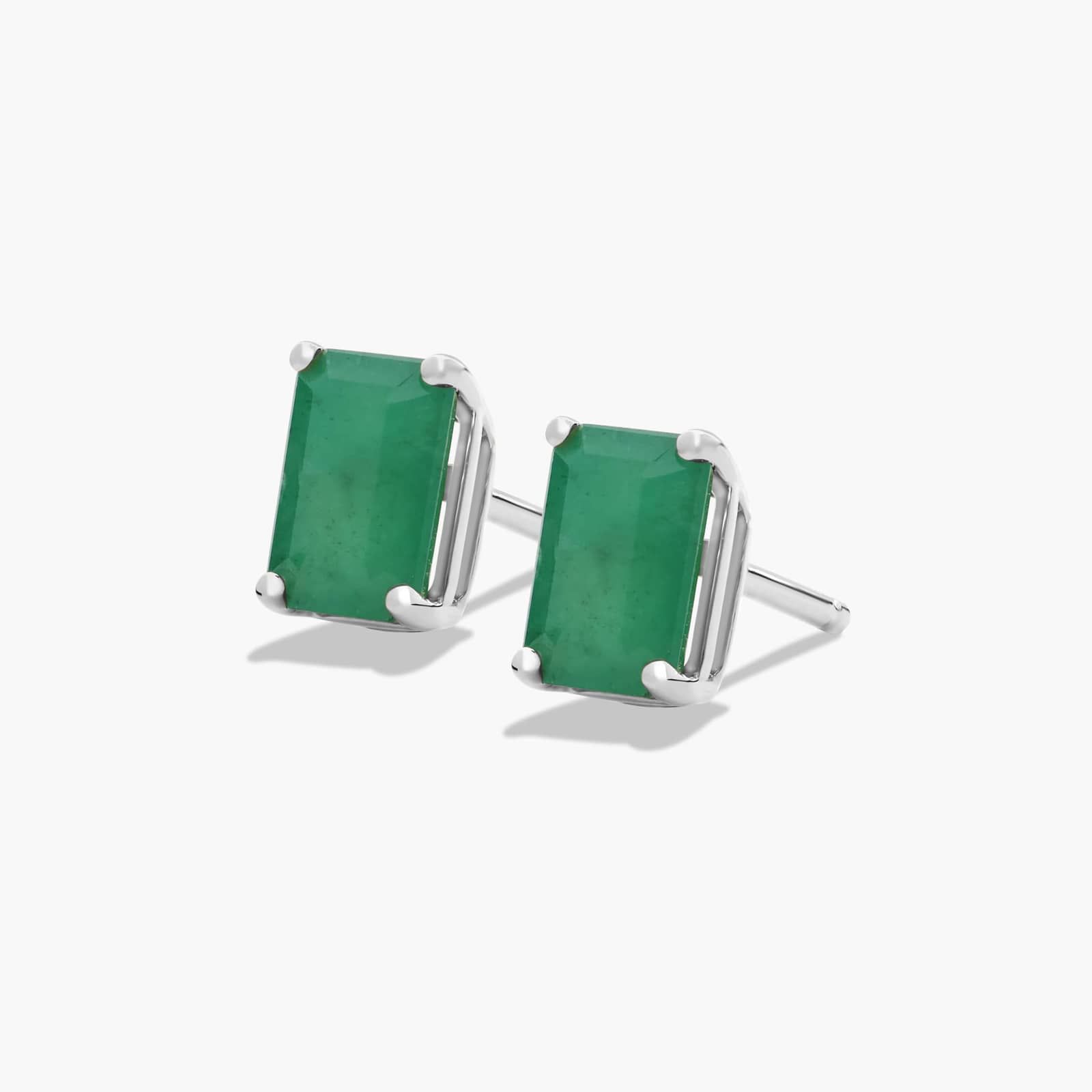 Emerald Cut Emerald Birthstone Stud Earrings In 14K White Gold