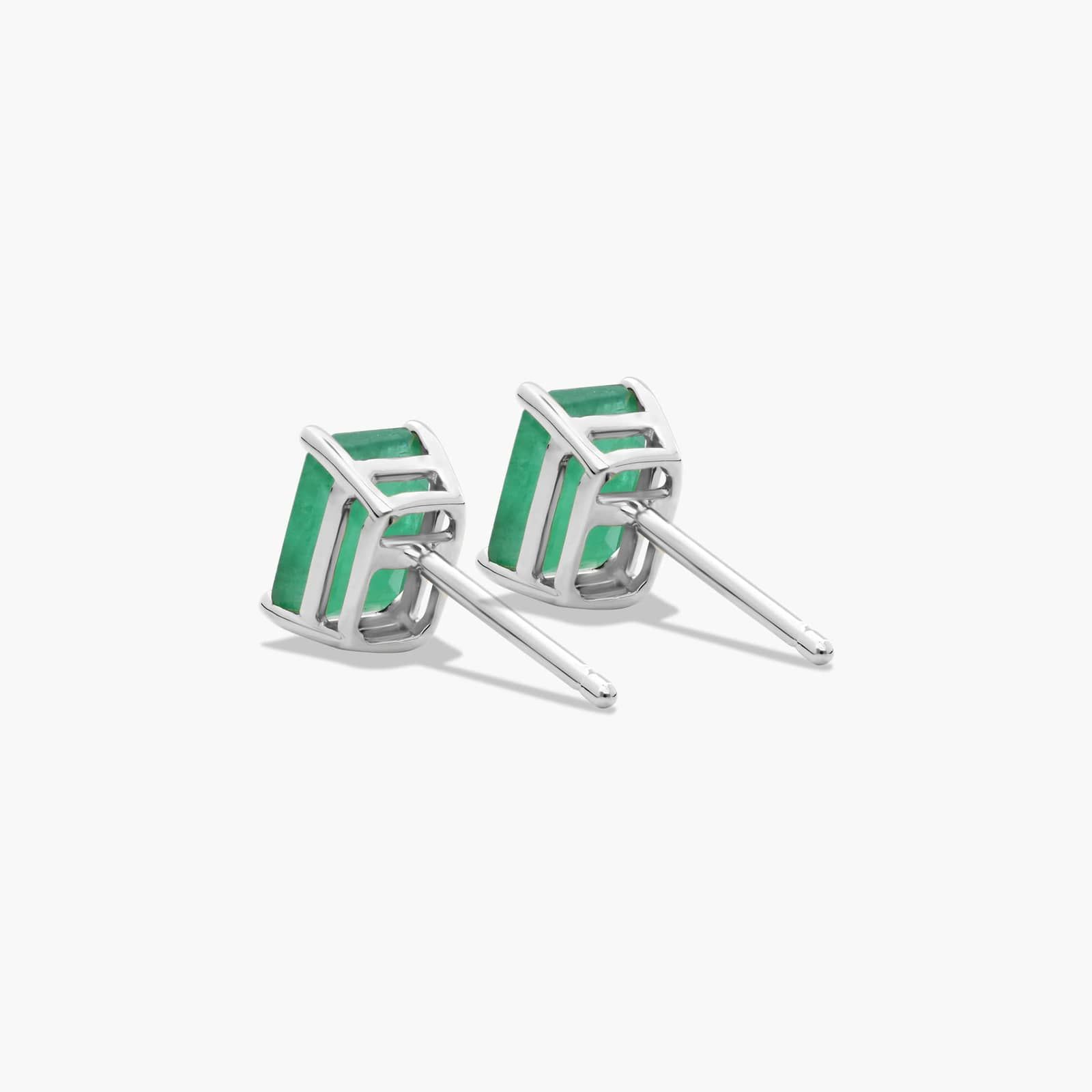 Emerald Cut Emerald Birthstone Stud Earrings In 14K White Gold
